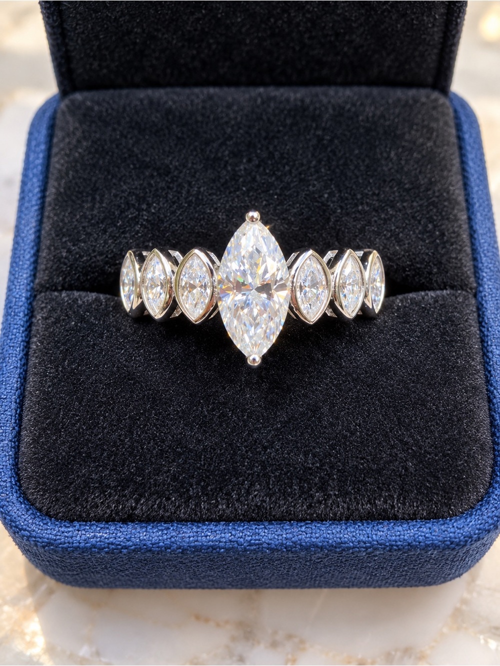 2.20 CTW Marquise Moissanite Ring D VVS1 925 Sterling Silver Size 8 NWT